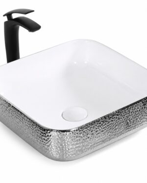 LAVAMANOS DE SOBREPONER BLANCO Y PLATA 385mm*385mm*135mm